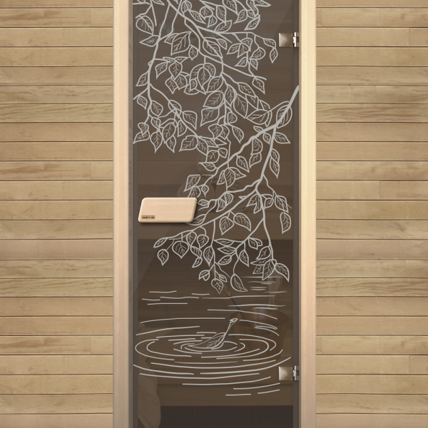Saunaispa | Дверь для сауны Narvia 690*1890 сосна,серая с рисунком 