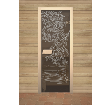 Saunaispa | Дверь для сауны Narvia 690*1890 (сосна,серая с рисунком) 