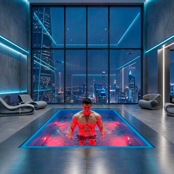 Saunaispa | СПА-купель Spatoni PL Quatro Water Blue с чиллером 